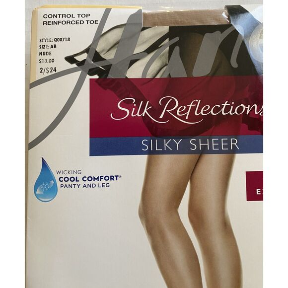 Hanes Silk Reflection Silky Sheer Control Top Reinforced Toe Nude Sz AB - Picture 3 of 3